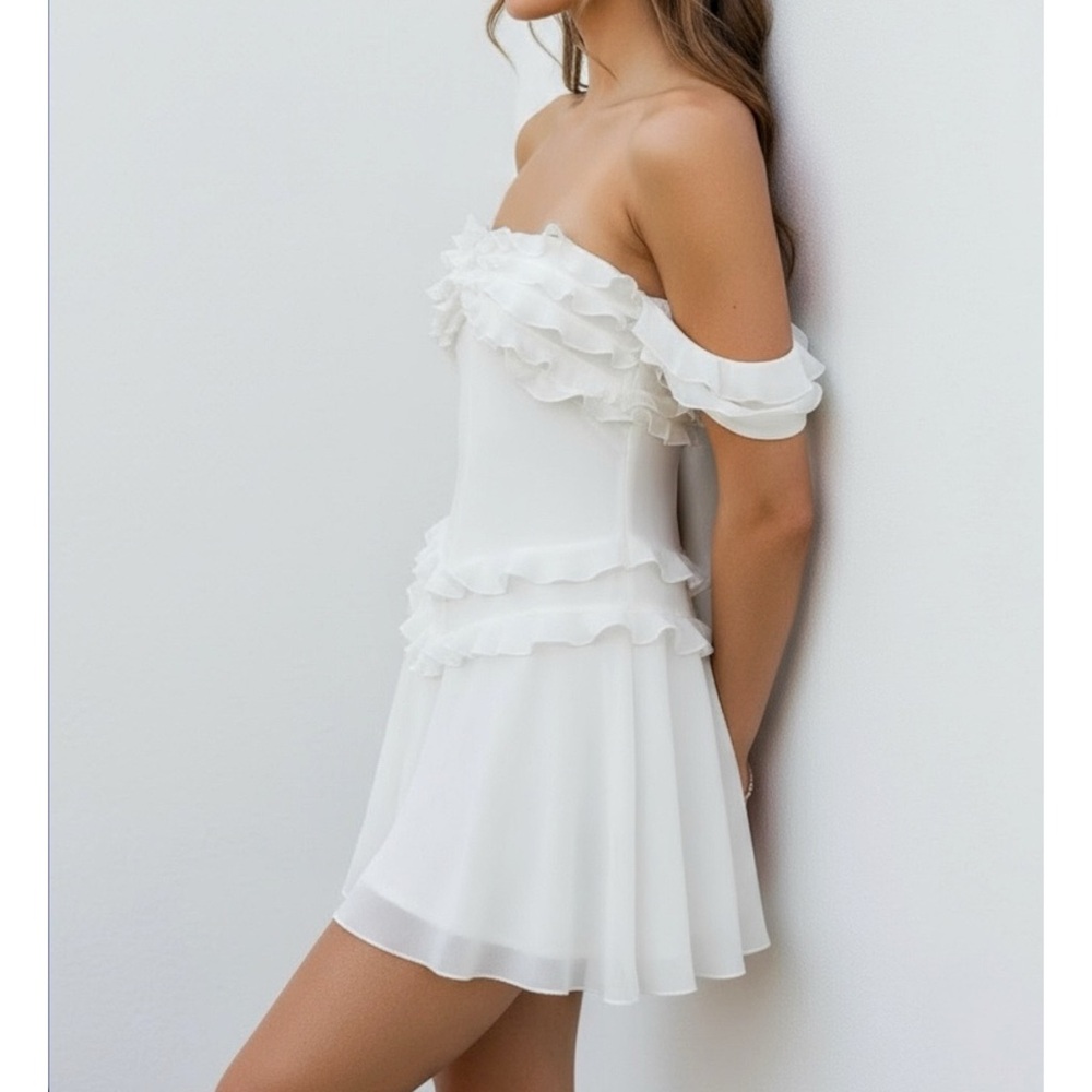 MAJORELLE White Ruffle Mini Dress - Picture 4 of 12